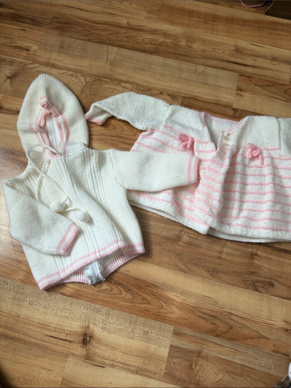 Blue Bird Cream and Pink Knit Baby Jacket Set